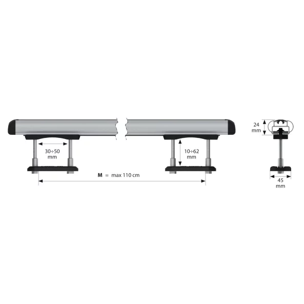 Kuma, set complet bare de acoperis din aluminiu - M - 122 cm