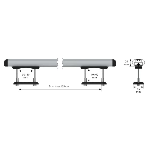 Kuma, set complet bare de acoperis din aluminiu - S - 112 cm